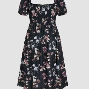Cider Black Floral Midi Dress with Pink & White Roses